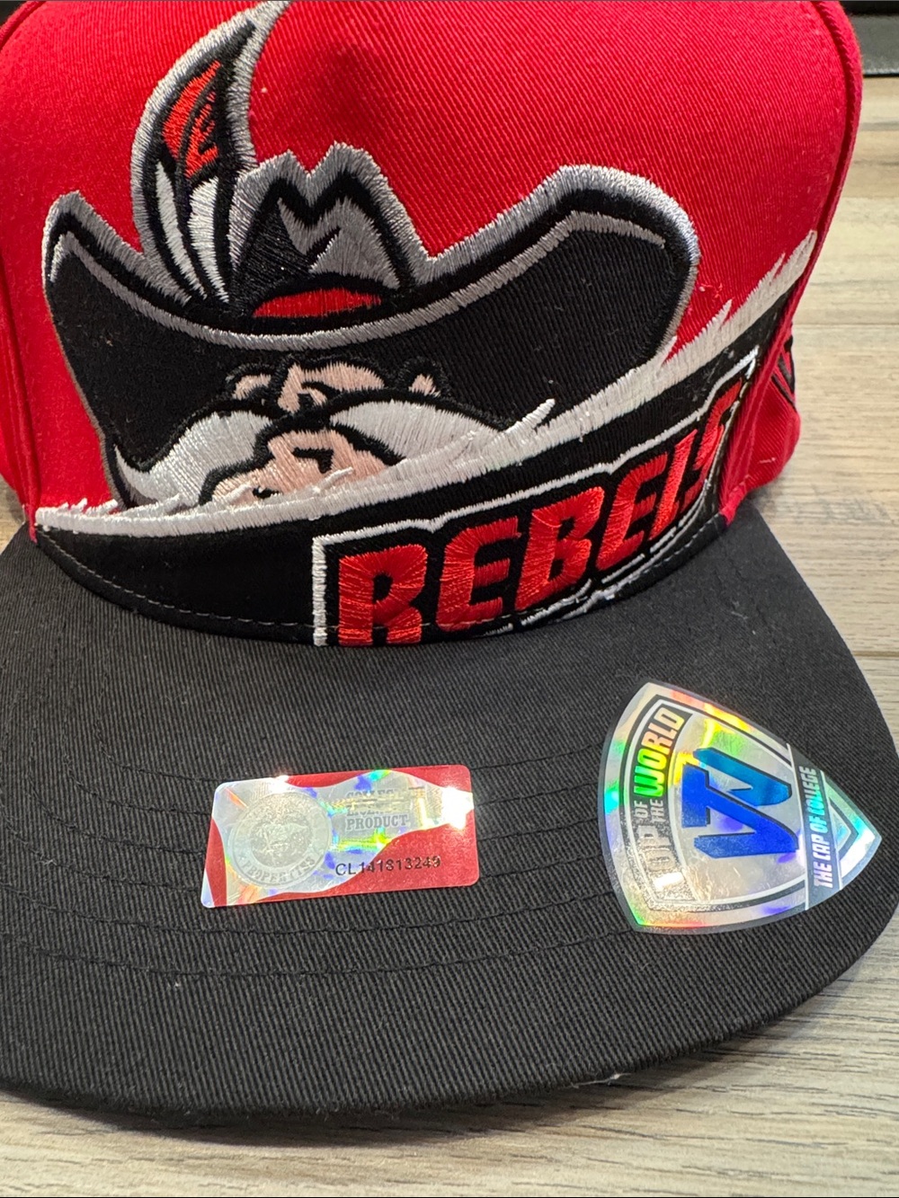 Top of the World Red and Black Kids Snapback Hat with Rebel Mascot